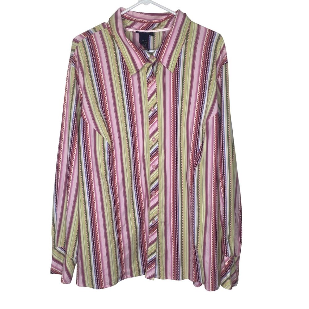 Lane Bryant Button Up Tunic Top Womens 26/28 Striped Long Sleeve Cotton Blend R